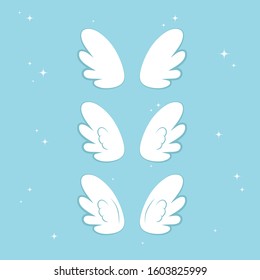 Many kinds of wings cartoon illustration, angel, angel wings, feather wings, angel, goodness.vector illustration and icon.