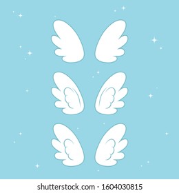 Many kinds of wings cartoon illustration, angel, angel wings, feather wings, angel, goodness.vector illustration and icon.