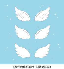 Many kinds of wings cartoon illustration, angel, angel wings, feather wings, angel, goodness.vector illustration and icon.