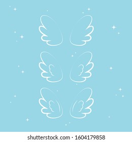 Many kinds of wings cartoon illustration, angel, angel wings, feather wings, angel, goodness.vector illustration and icon.