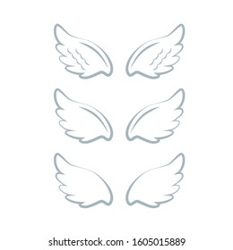 Many kinds of wings cartoon illustration, angel, angel wings, feather wings, angel, goodness.vector illustration and icon.