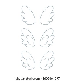 Many kinds of wings cartoon illustration, angel, angel wings, feather wings, angel, goodness.vector illustration and icon.
