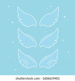 Many kinds of wings cartoon illustration, angel, angel wings, feather wings, angel, goodness.vector illustration and icon.