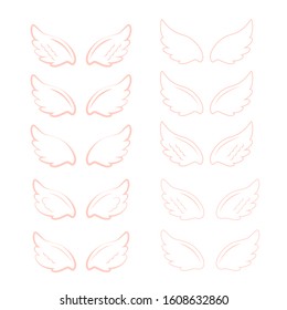 Many kinds of wings cartoon illustration, angel, angel wings, feather wings, angel, goodness.vector illustration and icon.
