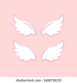 Many kinds of wings cartoon illustration, angel, angel wings, feather wings, angel, goodness.vector illustration and icon.