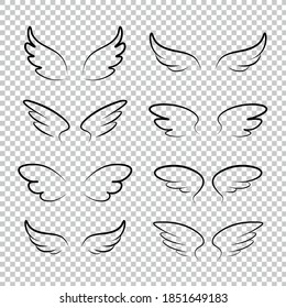 Many kinds of wings cartoon illustration, angel, angel wings, feather wings, angel, goodness.vector illustration and icon.