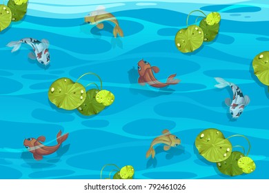 Muchos peces koi en la ilustración de la piscina