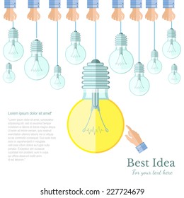  many lamp or lightbulb  light off and only one light on Idea flat background
