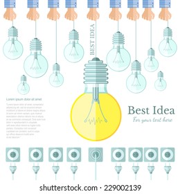  many lamp or lightbulb  light off and only one light on with plug and socket Idea flat background