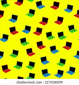 Many laptop computers seamless texture print. Minimalism flat lay concept of computer science. Vector illustration