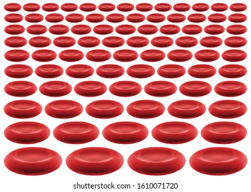 Many large red blood cells arranged in a white background