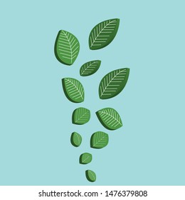 Many leaves floating on a light blue background