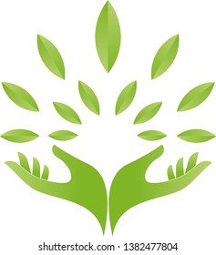 Many leaves and two hands logo