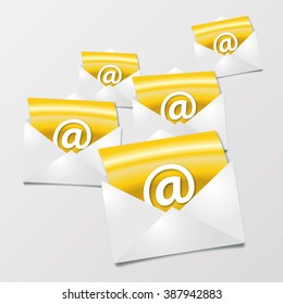 Many letters with golden emails