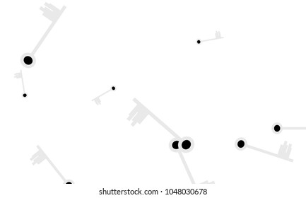 Many Light Blue and Black Keys of Different Size on White Background