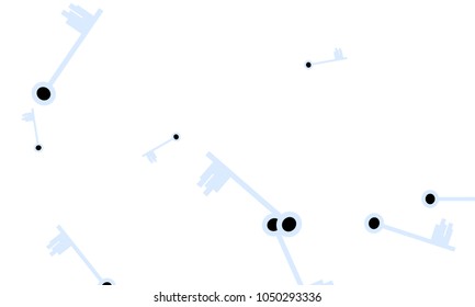 Many Light Blue and Black Keys of Different Size on White Background