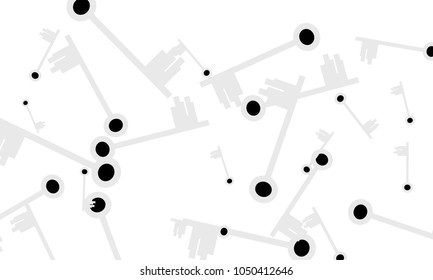 Many Light Blue and Black Keys of Different Size on White Background