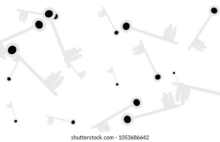 Many Light Blue and Black Keys of Different Size on White Background