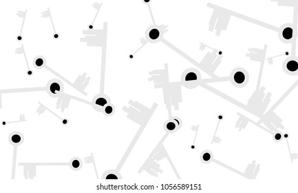 Many Light Blue and Black Keys of Different Size on White Background