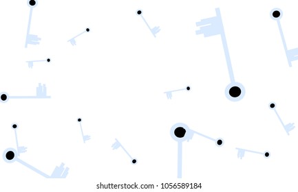 Many Light Blue and Black Keys of Different Size on White Background