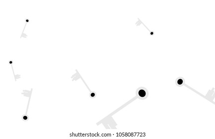 Many Light Blue and Black Keys of Different Size on White Background