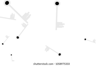 Many Light Blue and Black Keys of Different Size on White Background