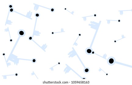 Many Light Blue and Black Keys of Different Size on White Background