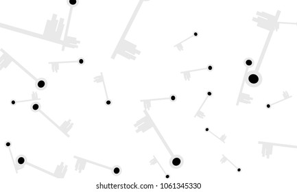 Many Light Blue and Black Keys of Different Size on White Background