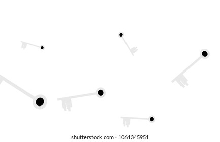 Many Light Blue and Black Keys of Different Size on White Background