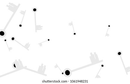 Many Light Blue and Black Keys of Different Size on White Background