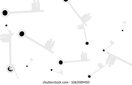Many Light Blue and Black Keys of Different Size on White Background