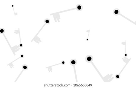 Many Light Blue and Black Keys of Different Size on White Background