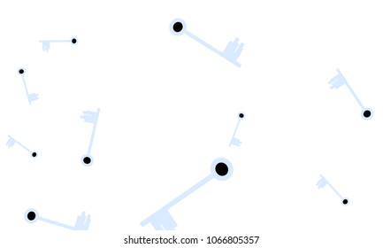 Many Light Blue and Black Keys of Different Size on White Background
