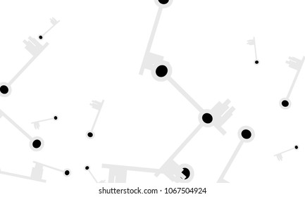 Many Light Blue and Black Keys of Different Size on White Background