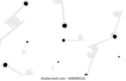 Many Light Blue and Black Keys of Different Size on White Background
