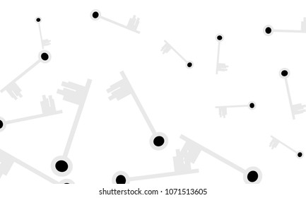 Many Light Blue and Black Keys of Different Size on White Background