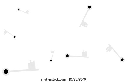 Many Light Blue and Black Keys of Different Size on White Background