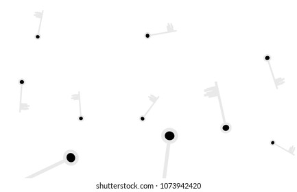 Many Light Blue and Black Keys of Different Size on White Background