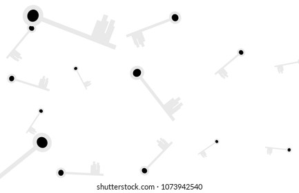 Many Light Blue and Black Keys of Different Size on White Background