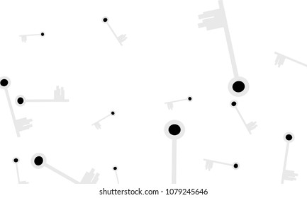 Many Light Blue and Black Keys of Different Size on White Background