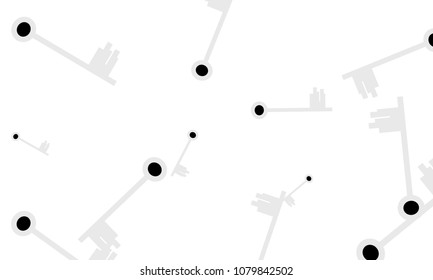 Many Light Blue and Black Keys of Different Size on White Background