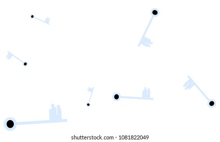 Many Light Blue and Black Keys of Different Size on White Background
