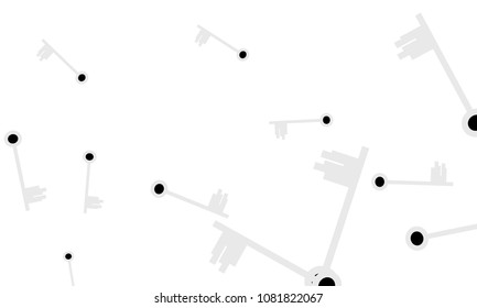 Many Light Blue and Black Keys of Different Size on White Background