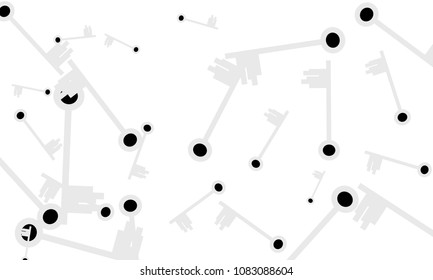 Many Light Blue and Black Keys of Different Size on White Background