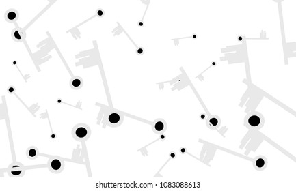 Many Light Blue and Black Keys of Different Size on White Background