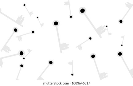Many Light Blue and Black Keys of Different Size on White Background