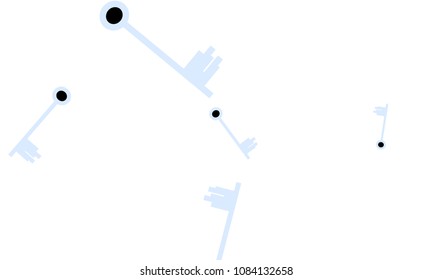 Many Light Blue and Black Keys of Different Size on White Background