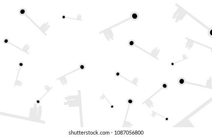 Many Light Blue and Black Keys of Different Size on White Background
