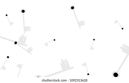 Many Light Blue and Black Keys of Different Size on White Background