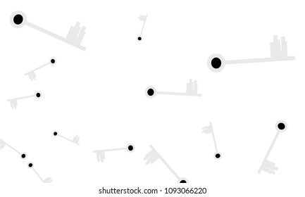 Many Light Blue and Black Keys of Different Size on White Background